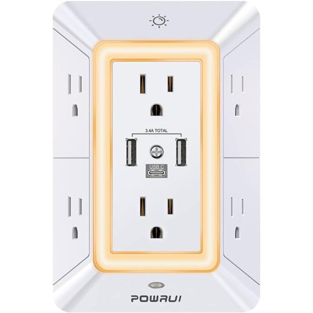 Surge Protector USB Outlet Extender - Multi Plug Outlet with 6 Outlet Splitter